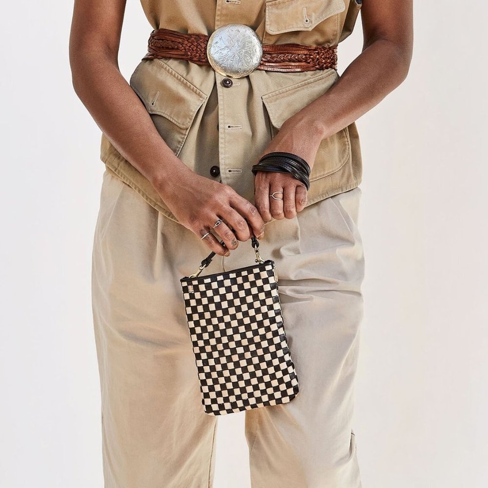 Clare V. Poche Black Woven Checker